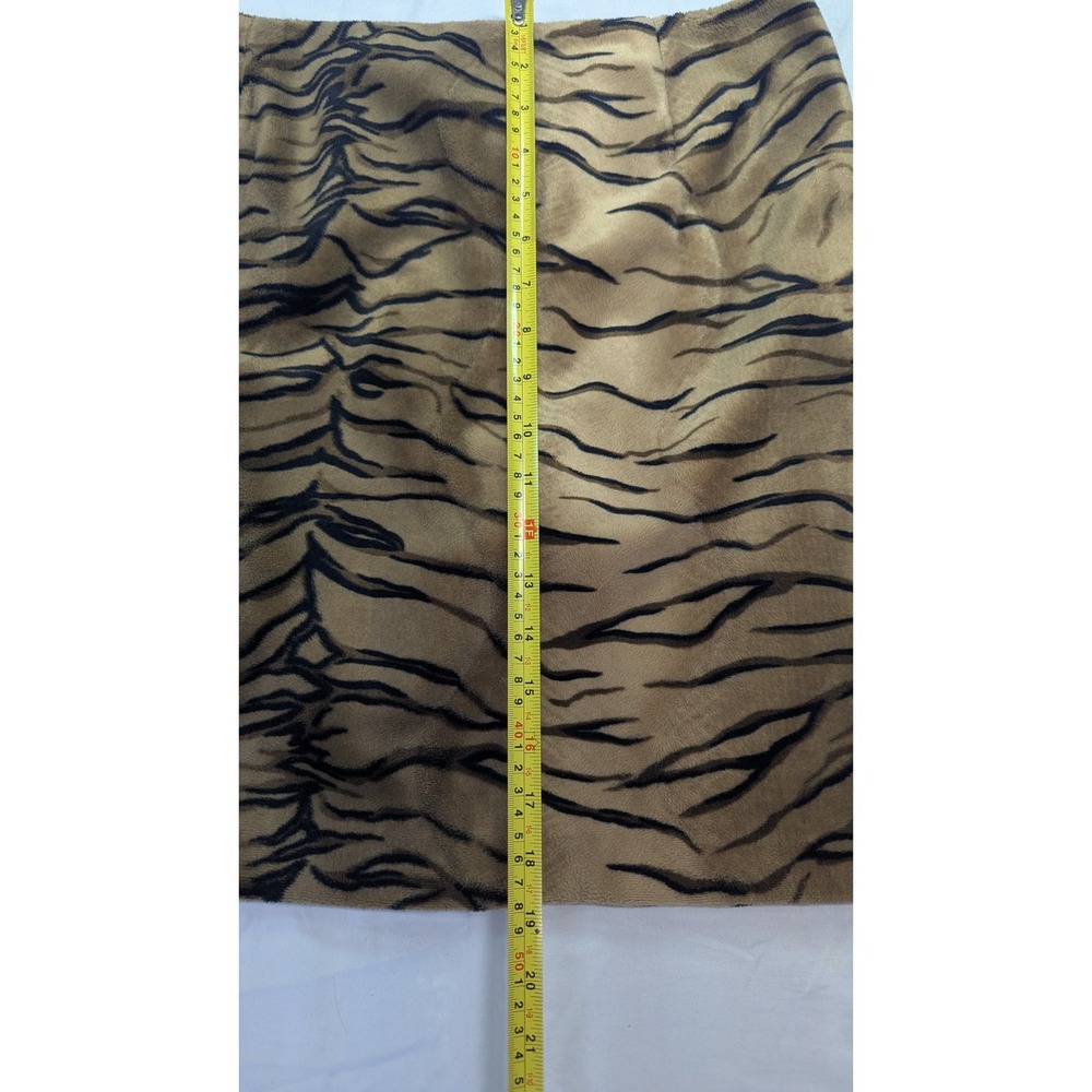 Apostrophe Tiger Stripe Faux Fur Mini Skirt Tan Black Size 14 Y2K Pencil Skirt - Picture 3 of 6